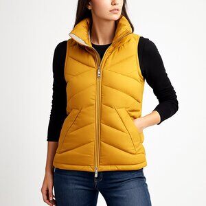Nike down puffer vest warm insulated chevron outdoor layer XS mustard